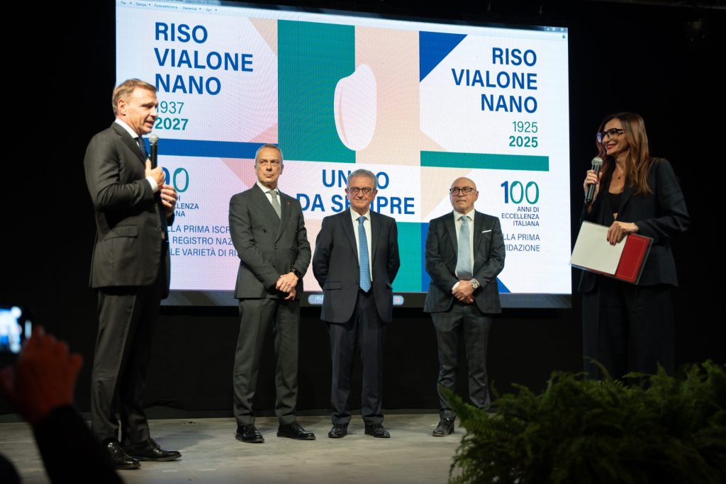 Apertura dei festeggiamenti dei cento anni dall'ibridazione del riso nano e il vialone con il Ministro Lollobrigida, il presidente della Provincia Pasini, il Sindaco Mirandola e il Presidente di Ente Fiera di Isola della Scala Venturi